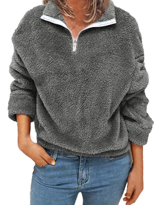 Plus Size Womens Quarter Zip Fuzzy Oversized Sweatshirt