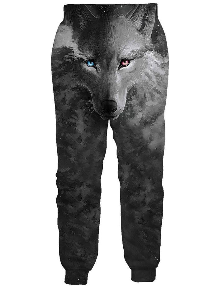 Mens Jogger Pants 3D Printing Grey Wolf Pattern Trousers