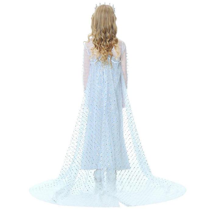 Frozen 2 Princess Elsa White Sequin Long Tail Fancy Dress Costumes