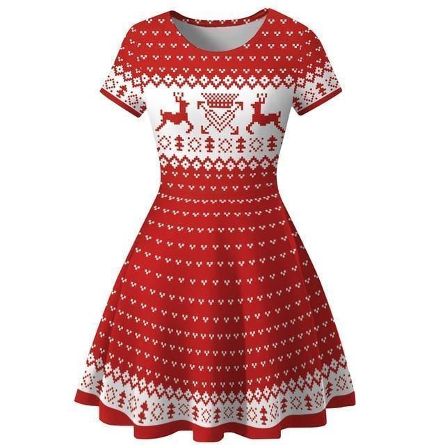 Charming Dress Women Winter Snowman Christmas Red S Notes Print Vintage Costume Swing Party Dress Robe Hiver Femme