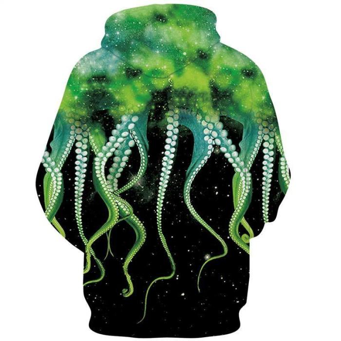 Mens Hoodies 3D Printing Hooded Octopus Tentacles Printed Pattern Sweatshirt