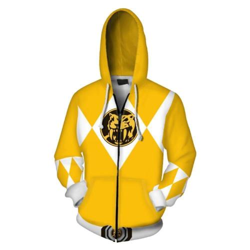 Unisex Yellow Ranger Hoodies Power Rangers Zip Up 3D Print Jacket Sweatshirt