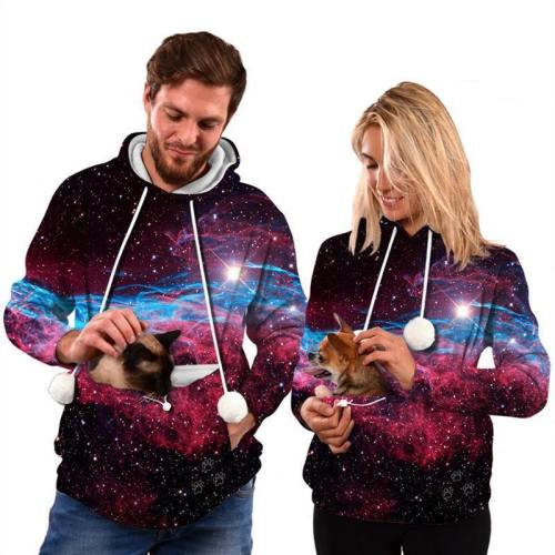 Mens Womens Hoodies Galaxy Pullover With Cat Dog Cuddle Pouch Bags