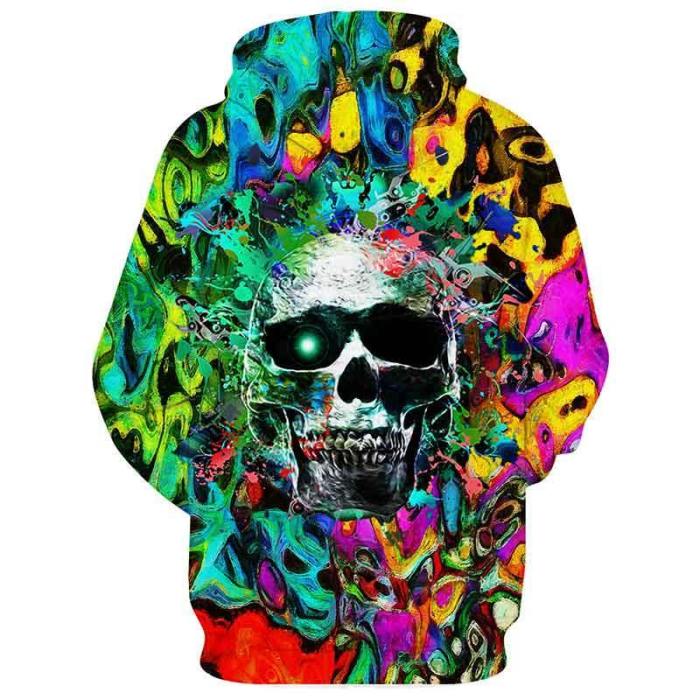 Mens Hoodies 3D Printed Colorful Skull Printing Hoodies