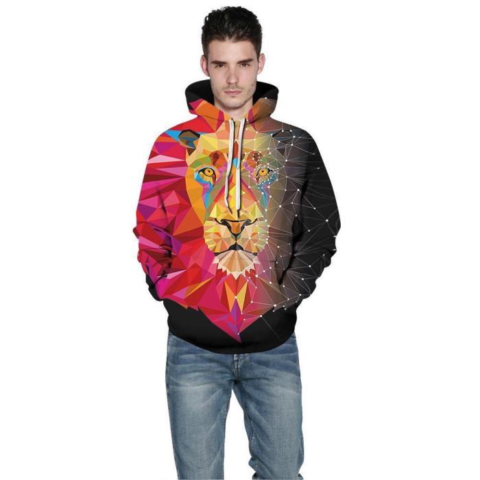 Vivid Color Lion Pullover Casual Style 3D Painted Hoodie