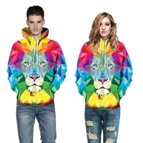 3D Print Hoodie - Colorful Lion Pattern Pullover Hoodie