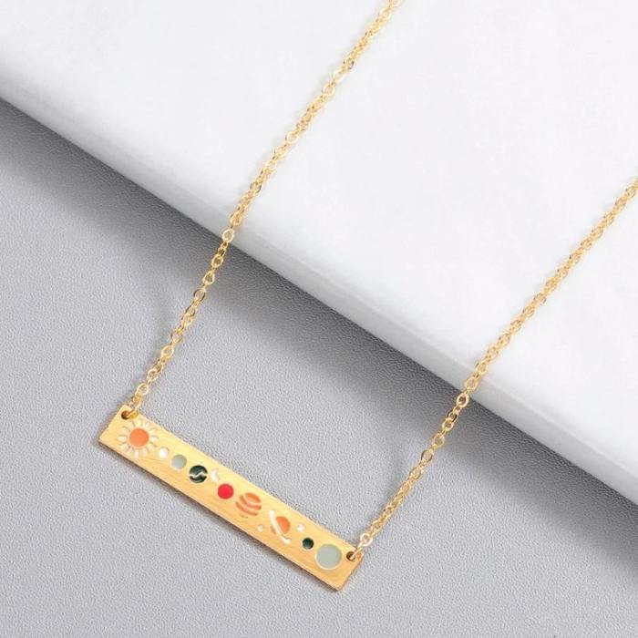 Dainty Solar System Bar Necklace And Bracelet