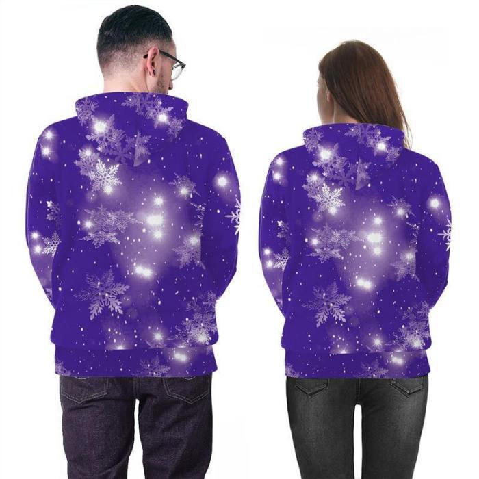 Mens Purple Hoodies 3D Graphic Printed Merry Christmas 2Pcs Cat Pullover