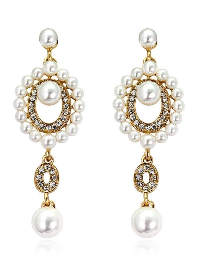 Exquisite And Delicate Bride Long Rhinestone Pearl Earrings