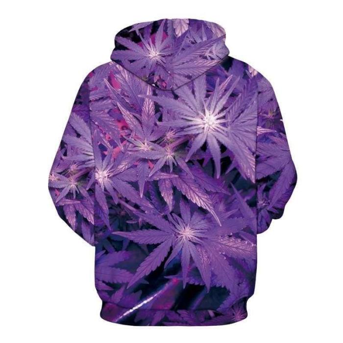 3D Print Hoodie - Purple Weed Leaf Print Pullover Hoodie