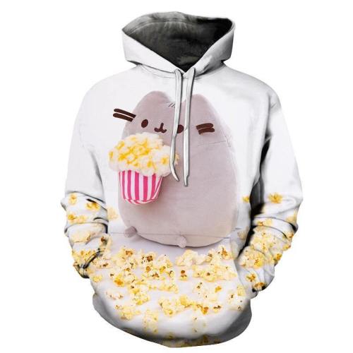 Grey Color Popcorn 3D Hoodie Sweatshirt Pullover
