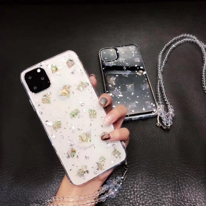 Glitter Gold Foil Clear Phone Case With Lanyard Necklace