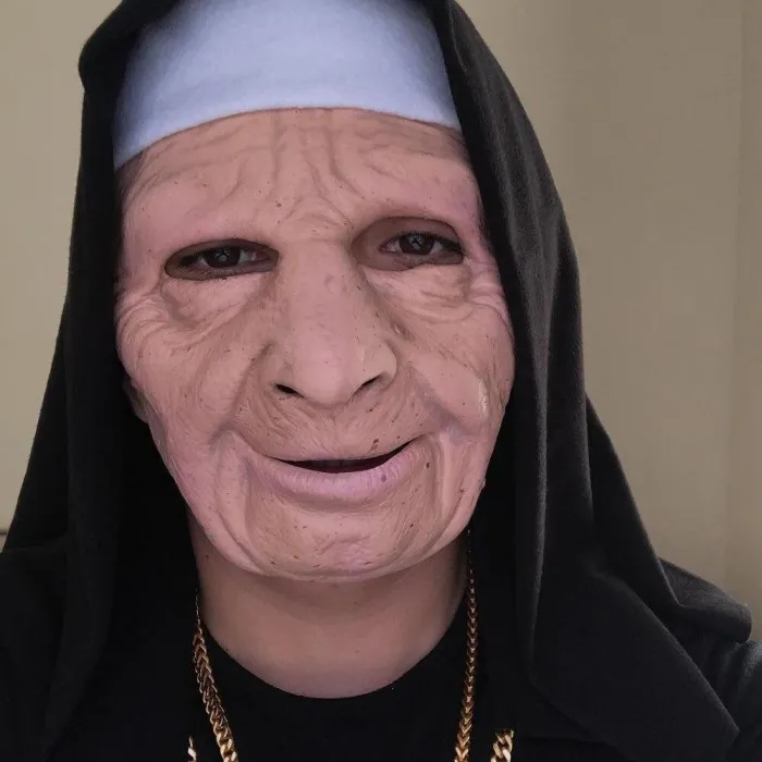The Nun Old Woman Grandmother Latex Mask With Headscarf Halloween Prop