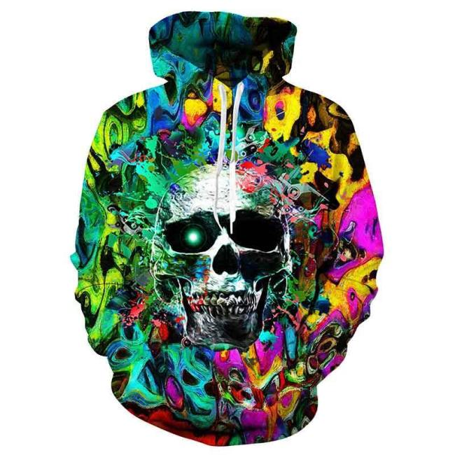 Mens Hoodies 3D Printed Colorful Skull Printing Hoodies