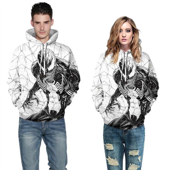 Mens Hoodies 3D Graphic Printed Venom White Pullover Hoodie