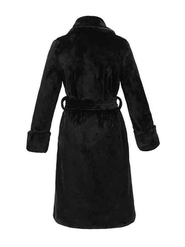 Winter Faux Fur Lapel Black Coat With Belt