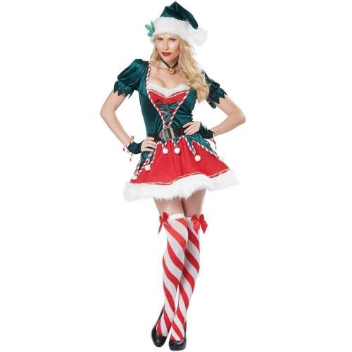 Christmas  Elf Costume Women Green Christmas Tree Santa Helper Elf Xmas Outfit Gift Festival Carnival Cosplay Costume