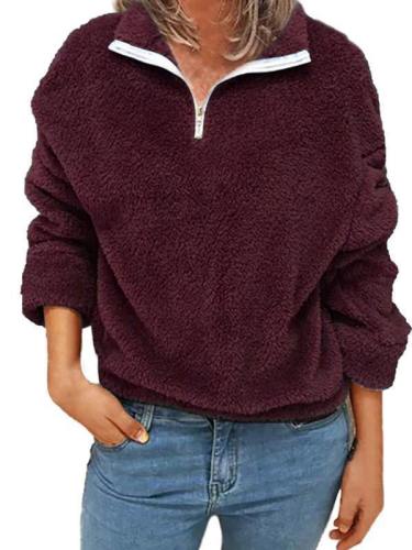 Plus Size Womens Quarter Zip Fuzzy Oversized Sweatshirt