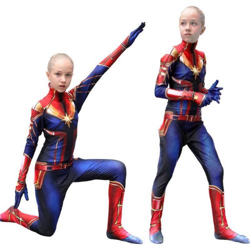 Girls Captain Marvel Cosplay Superhero Bodysuit Jumpsuit
