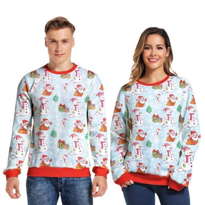Mens Pullover Sweatshirt 3D Printed Christmas Snowman Long Sleeve Shirts