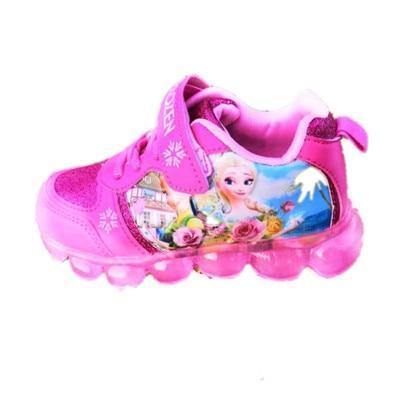 Girls Frozen Elsa Anna Blue Princess Soft Breathable Sneaker With Led Light Spring Autumn Student Casual Shoes