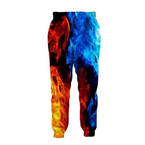 Mens Jogger Pants 3D Printing Coloful Burning Flame Pattern