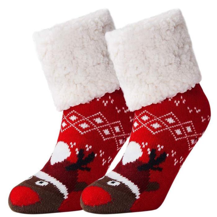 Womens Socks For Christmas Thick Knit Fleece Lined Cozy Thermal Fuzzy Xmas Slipper Socks With Grippers