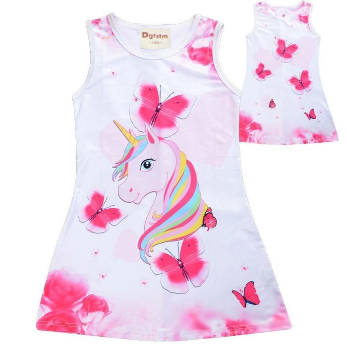Summer Girls Butterfly Unicorn Kids Baby Princess Party Birthday Dress