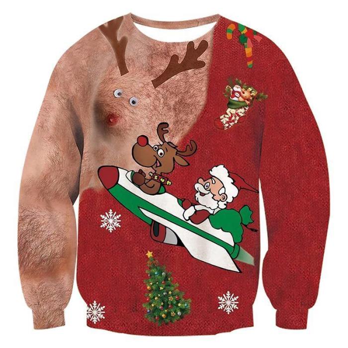 Hair Deer Graphic Long Sleeve Ugly Christmas Pullover