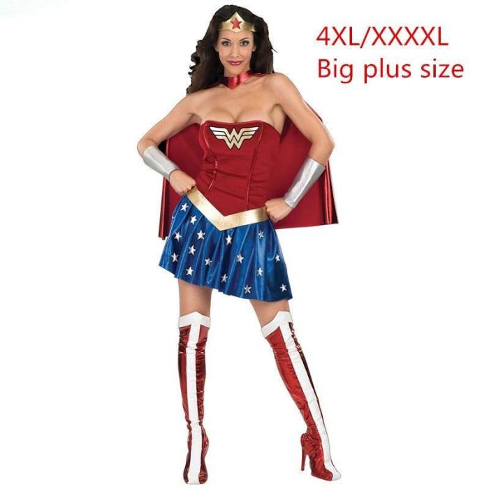 Plus Size Supergirl Wonder Woman Fancy Dress Halloween Cosplay Costume