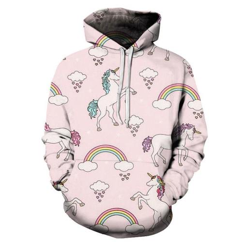 Pink Unicorn Cartoon 3D - Sweatshirt, Hoodie, Pullover