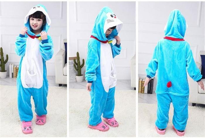 Child Romper Blue Robot Cat Costume For Kids Onesie Pajamas For Girls Boys