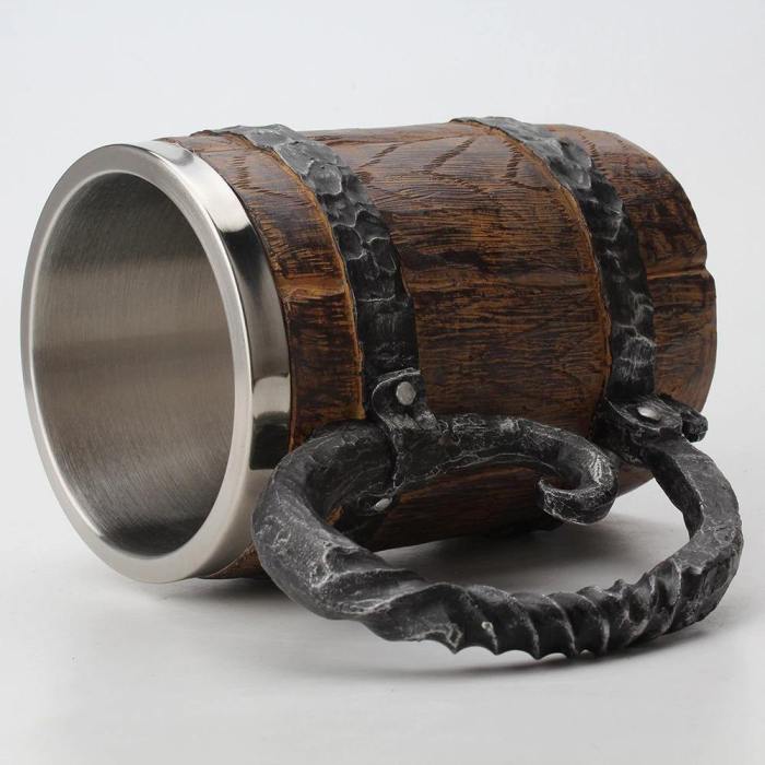 Viking Wooden Barrel Stainless Steel Resin Mug