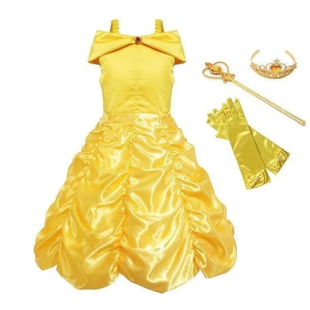 Girls Princess Belle Dress Up Costume Kids Sleeveless Yellow Party Dress Children Girl
