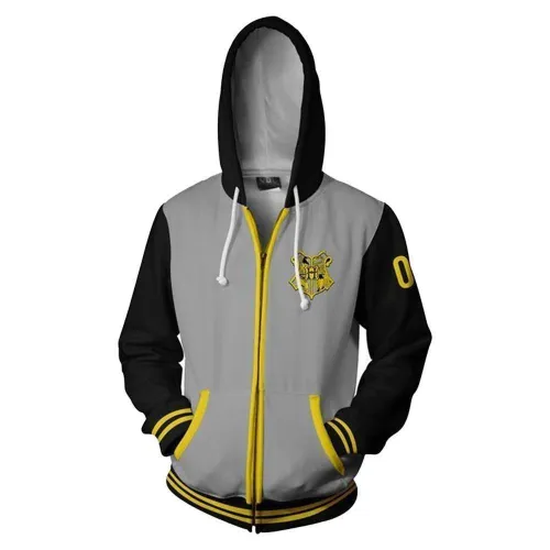 Unisex Hufflepuff Hoodies Harry Potter Zip Up 3D Print Jacket Sweatshirt