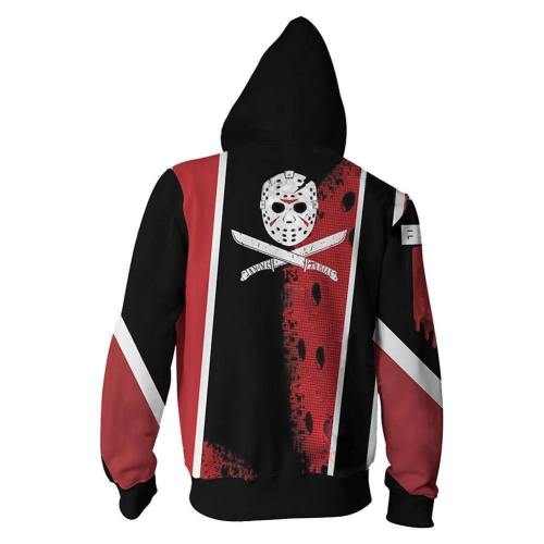 Unisex Horror Movie Hoodies Friday The 13Th Zip Up 3D Print Jacket Sweatshirt