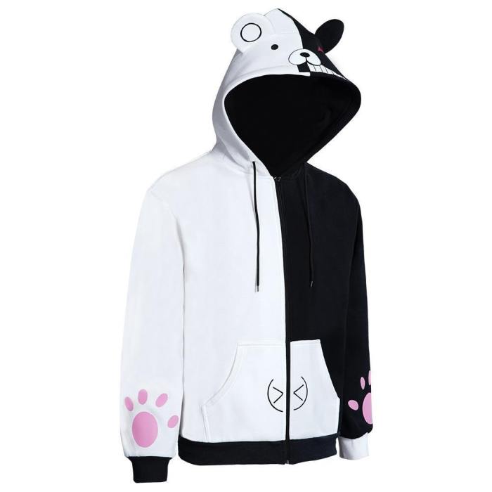 Danganronpa Dangan Ronpa Monokuma Hoodie Black And White Bear Zipper Jacket Coat Cosplay Costume