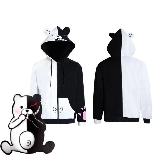 Danganronpa Dangan Ronpa Monokuma Hoodie Black And White Bear Zipper Jacket Coat Cosplay Costume