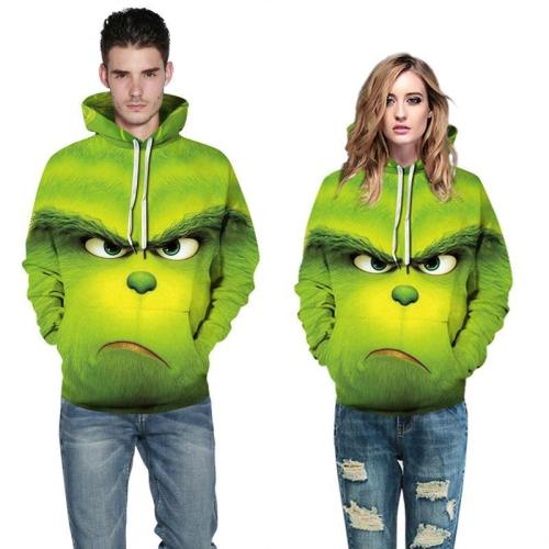 Mingotor Men'S Ladies Green 3D Hoodie How The Grinch Stole Movie Christmas Hooded Jacket