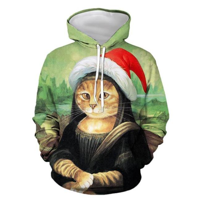 Mens Hoodies 3D Graphic Printed Christmas Elegant Cat Pullover