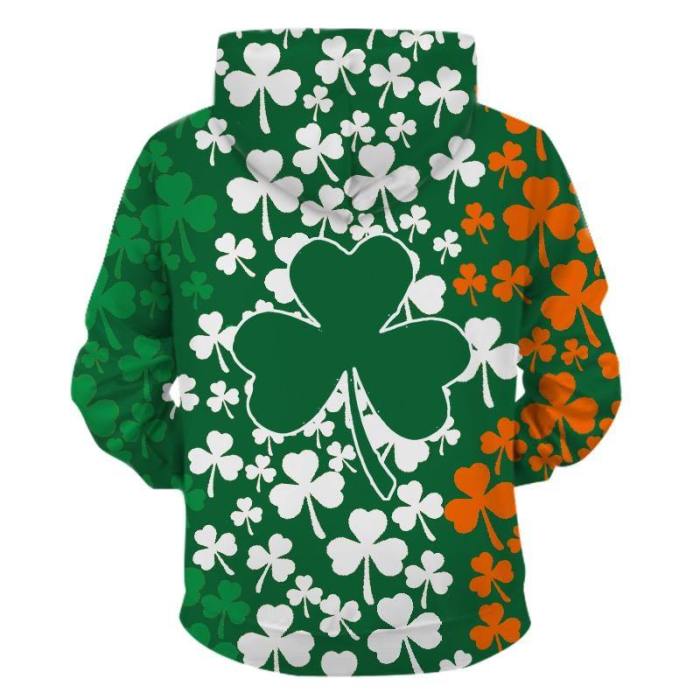 Mens Hoodies 3D Graphic Printed Four-Leaf Clover Pullover