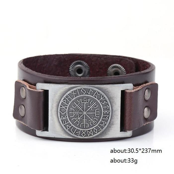Ancient Viking Compass Leather Wristband Bracelet