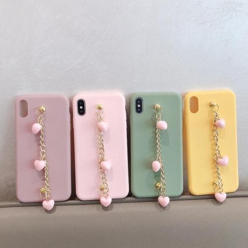 Candy Colors Matte Silicone Phone Case With Heart Bracelet Wrist Strap