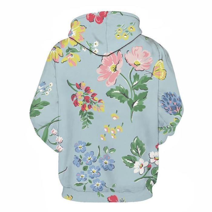 Floral Cyan 3D Sweatshirt Hoodie Pullover