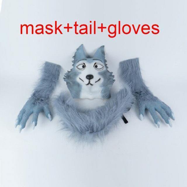 Anime Beastars Legoshi The Wolf Costumes Face Mask Gloves Tail Cosplay Animal Wolf Masks Masquerade Costume Props