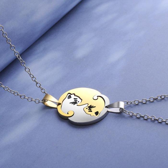 Yin Yang Cat Couple Necklace