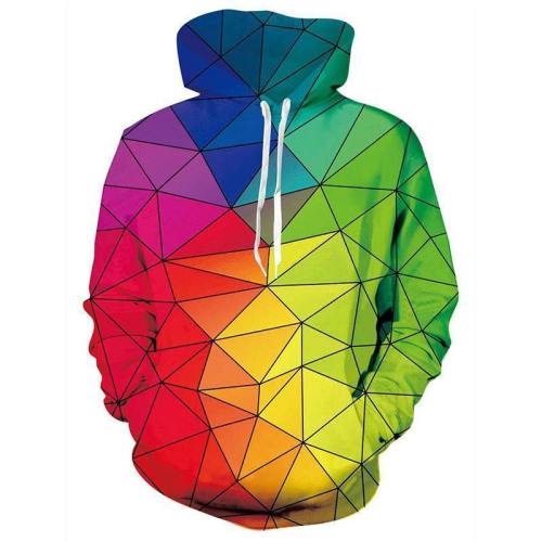Mens Hoodies 3D Printing Hooded Geometric Printed Pattern Sweatshirt