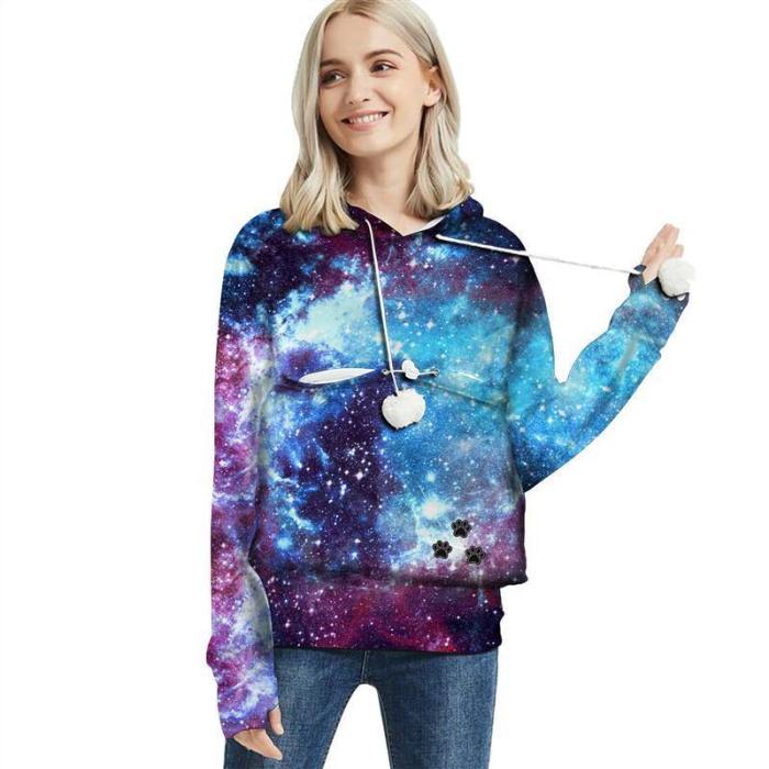 Mens Womens Hoodies Galaxy Pullovers With Pet Cuddle Pouch