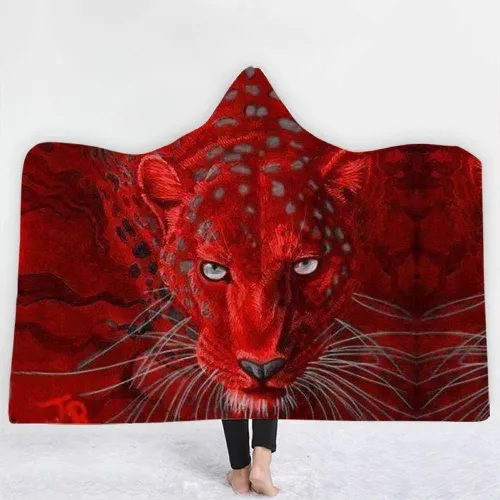 Brave Leopard In Red Hooded Blanket