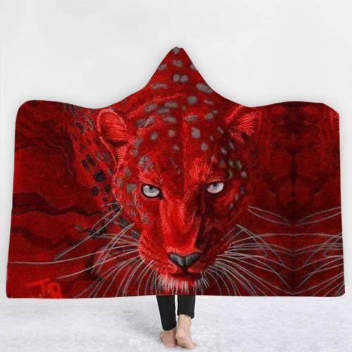 Brave Leopard In Red Hooded Blanket